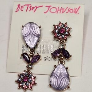 Betsey johnson fall follies teardrop mismatch purple earrings costume new vtg